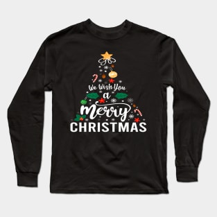 We Wish You a Merry Christmas Cute Xmas Pajama Family Group. Long Sleeve T-Shirt